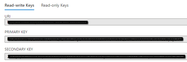 Azure Cosmos DB Credentials - Primary key